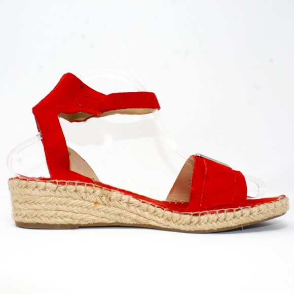 Franco Sarto Lexie Wedge Size 9.5M Orange Suede Jute Espredille Sandal Buckle. - Picture 6 of 11